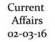 Current Affairs 2nd March 2016